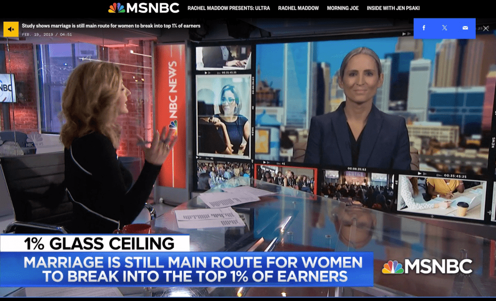 MSNBC: 
Study shows marriage is still main route for women to break into top 1% of earners (Dr. Jill Yavorsky)